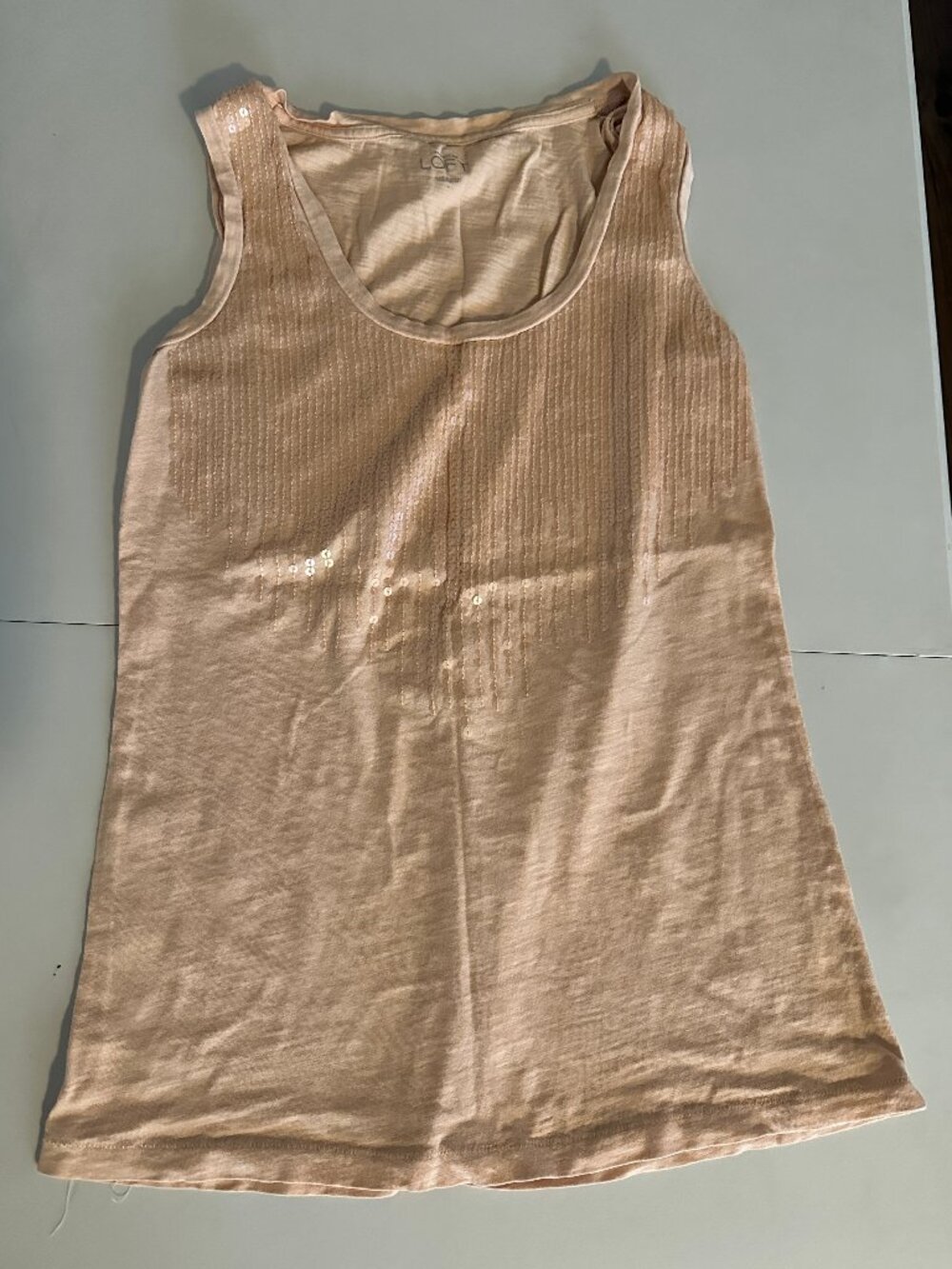 LOFT Blush Pink Sequin Front Sleeveless Tank Top Size S Good Used Condition